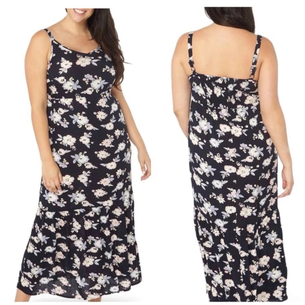 Evans Navy Blue Pink Floral Maxi Dress Womens Plus Size 18 NEW
